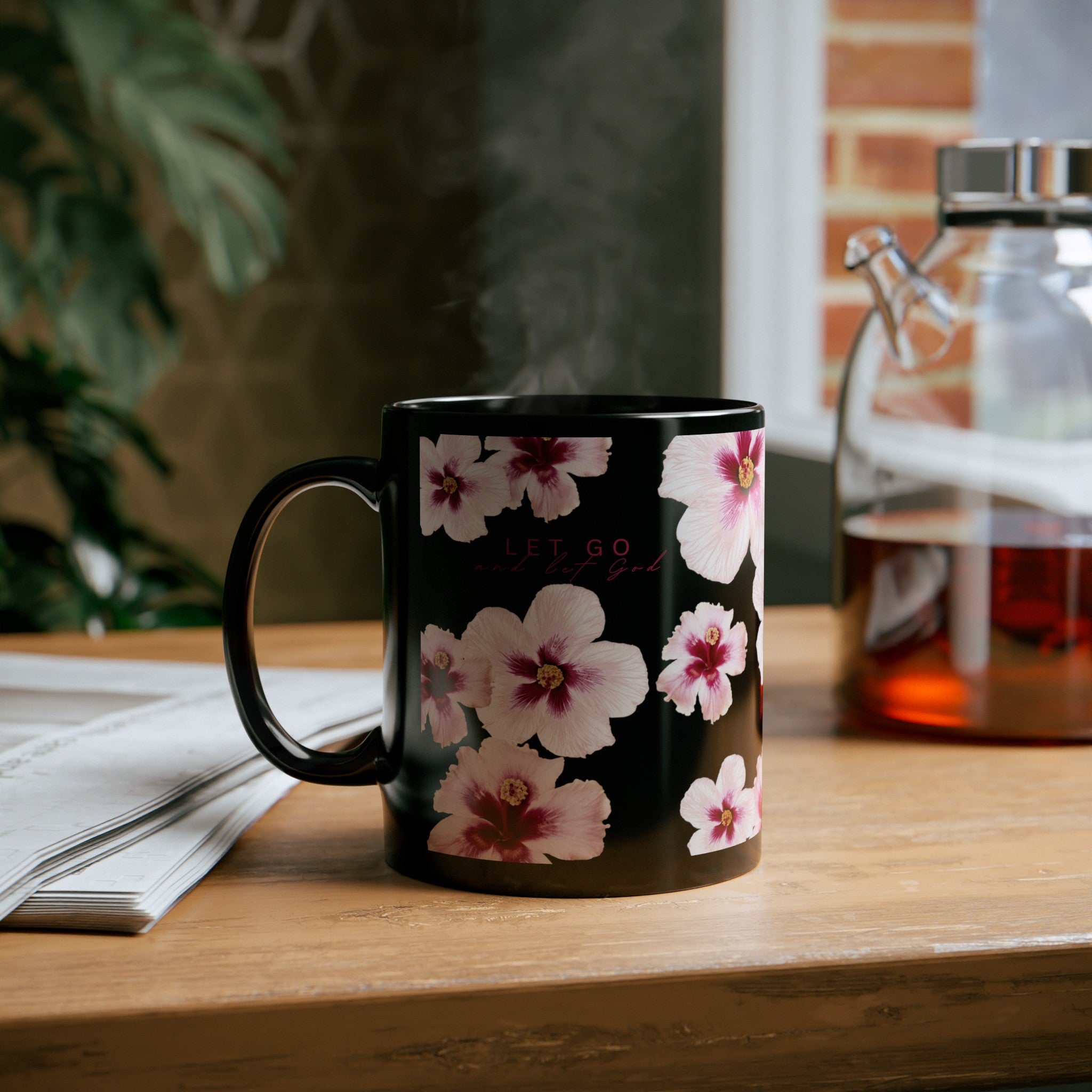 Let Go Hibiscus Black Mug