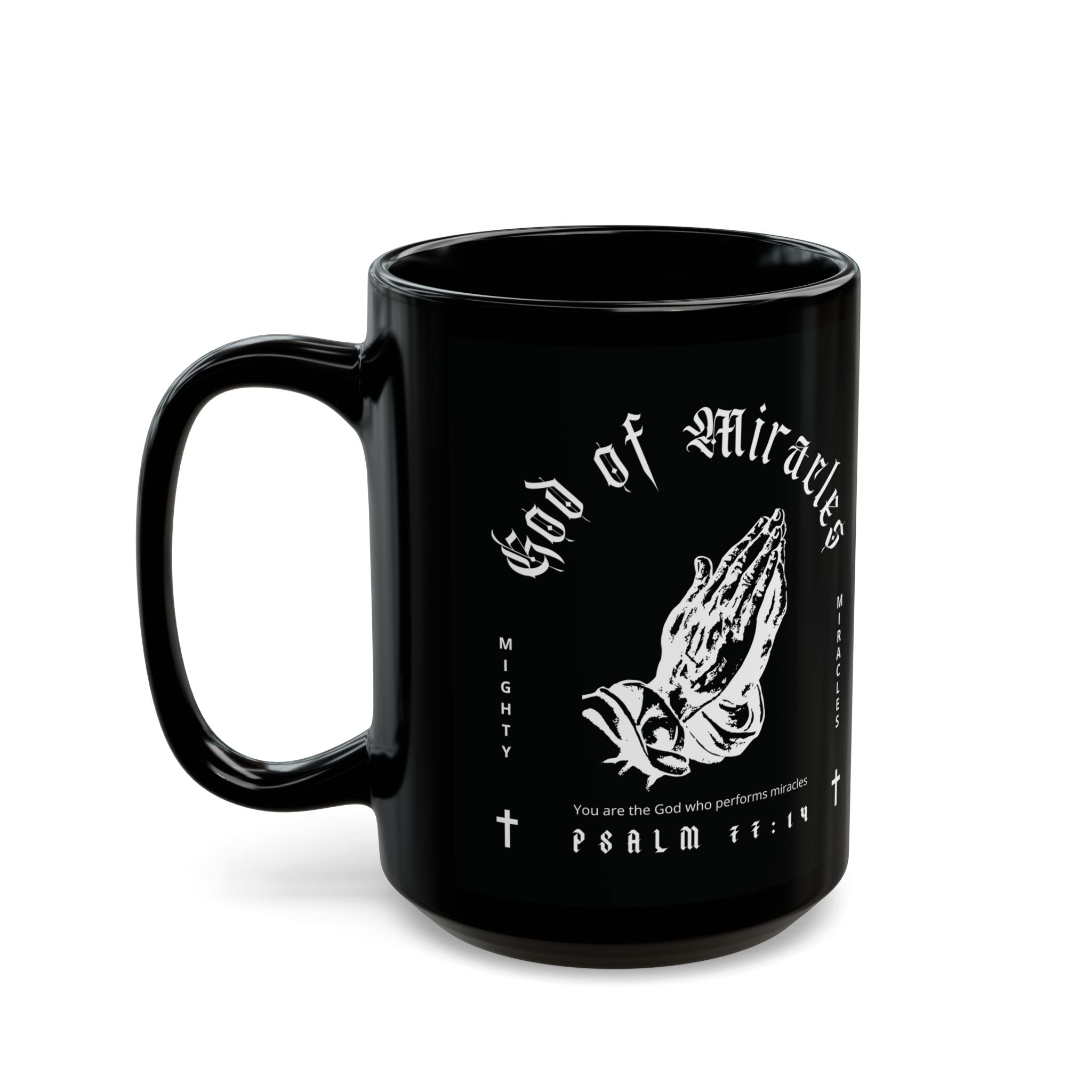 God of Miracles Black Mug