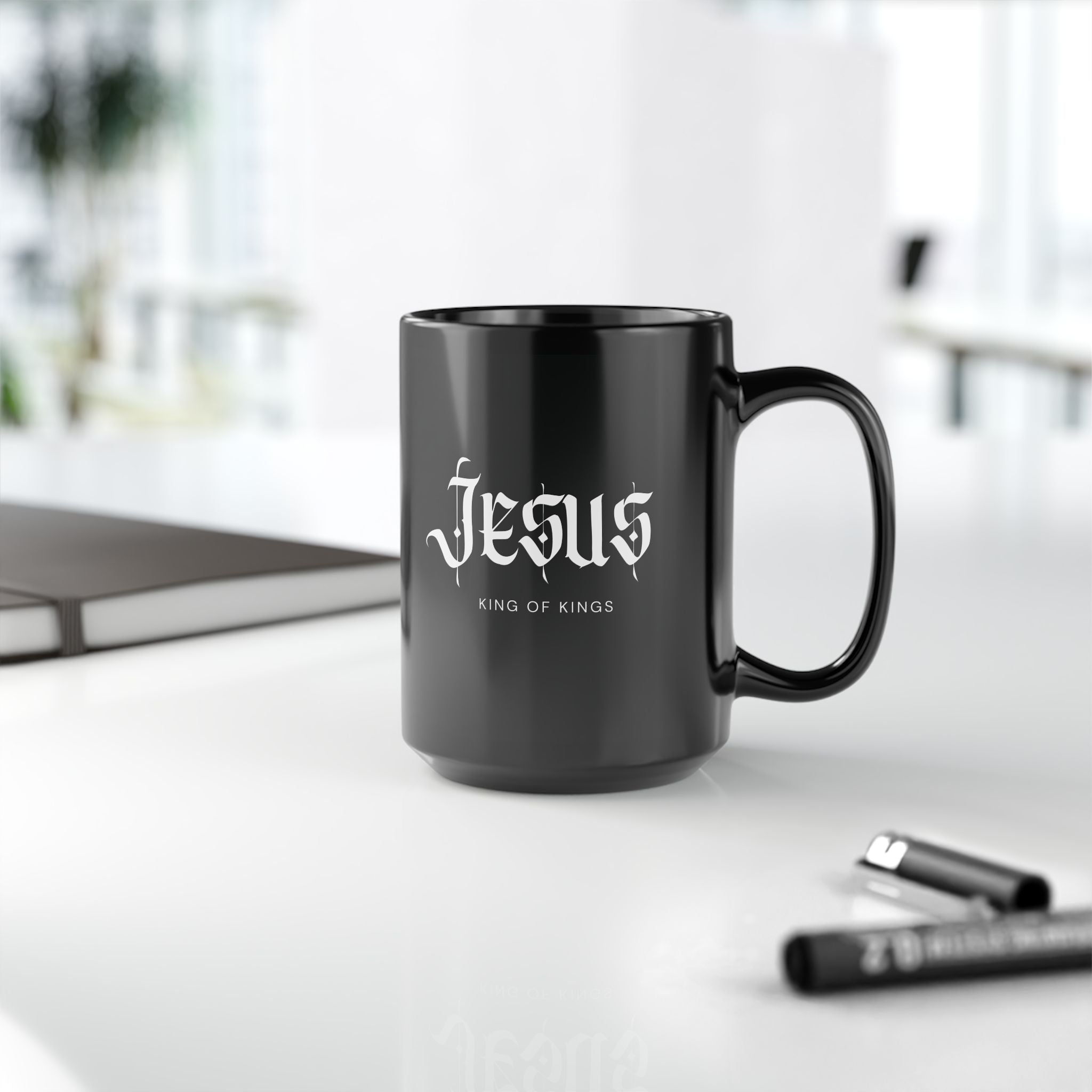 Jesus Script Black Mug