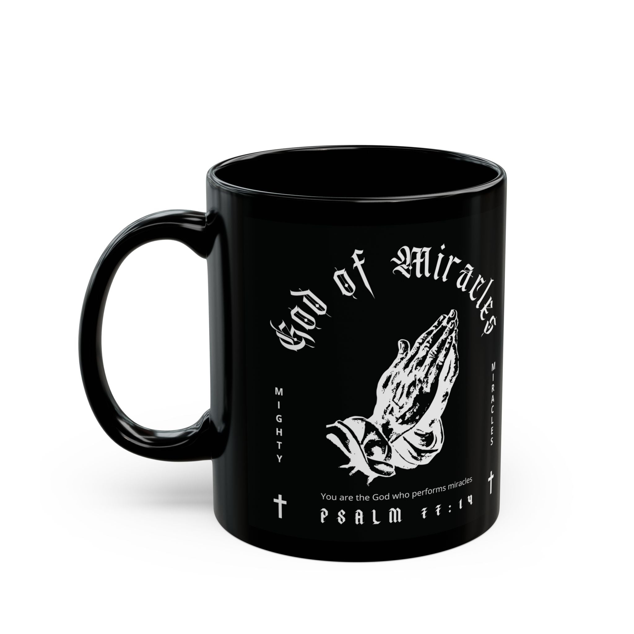 God of Miracles Black Mug