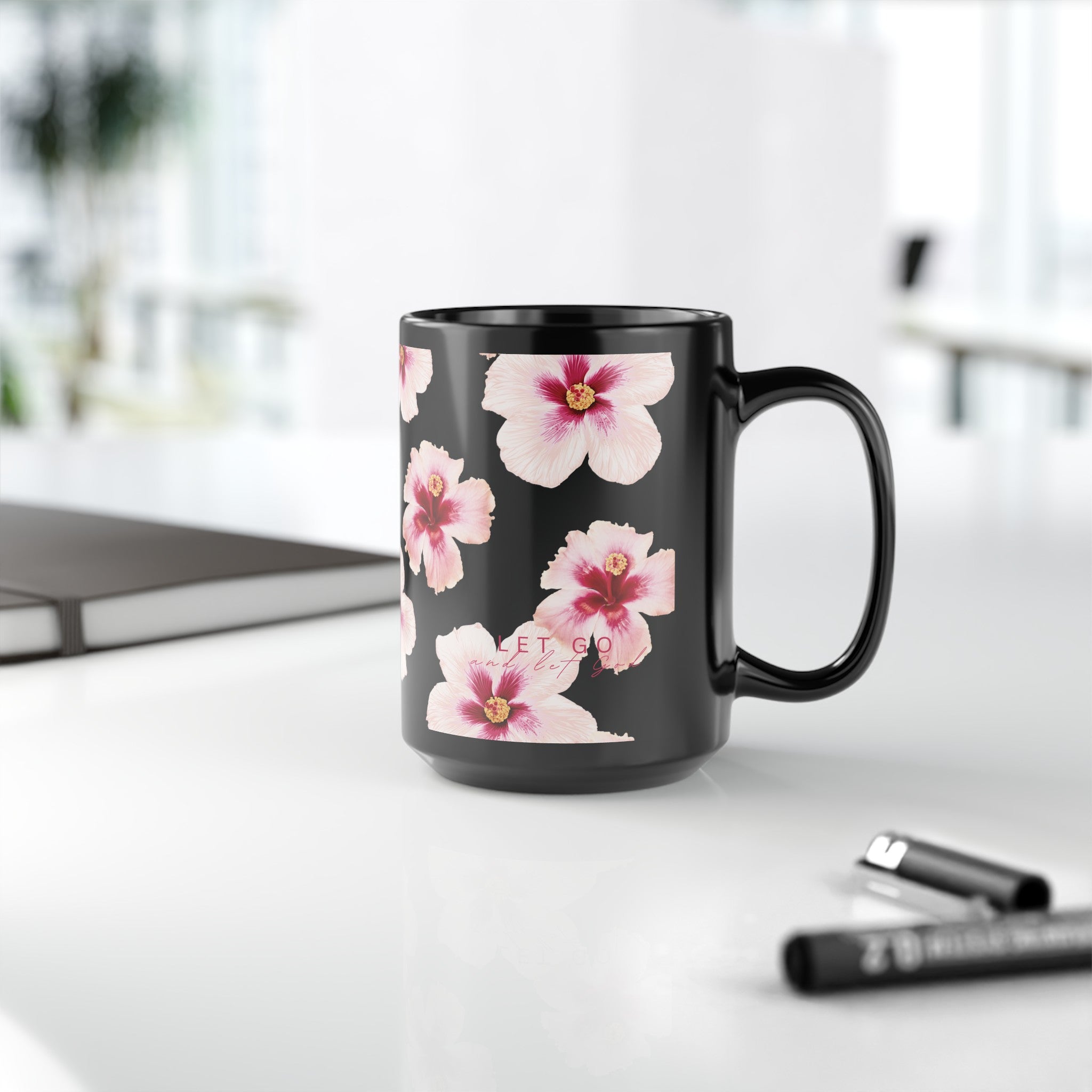 Let Go Hibiscus Black Mug
