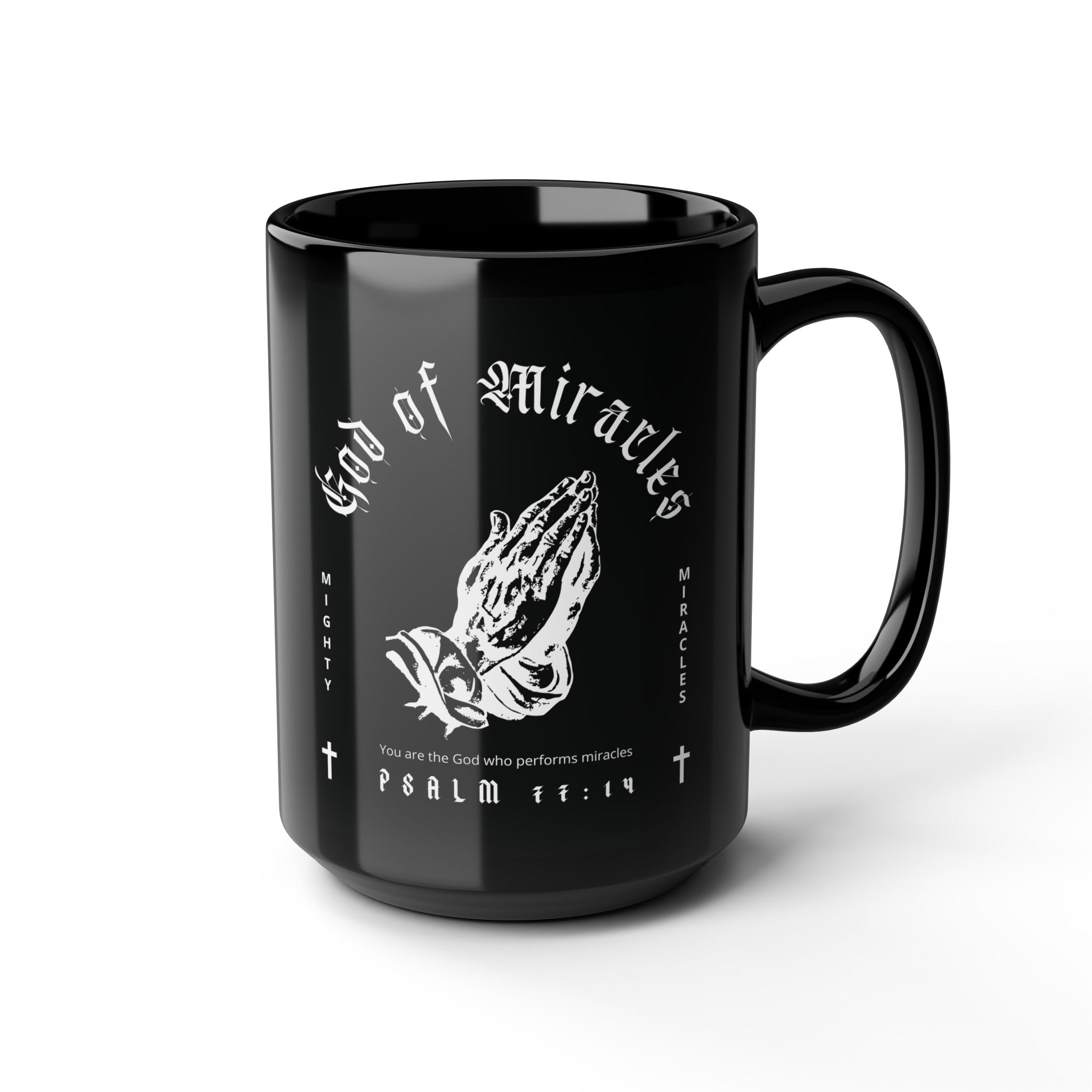 God of Miracles Black Mug