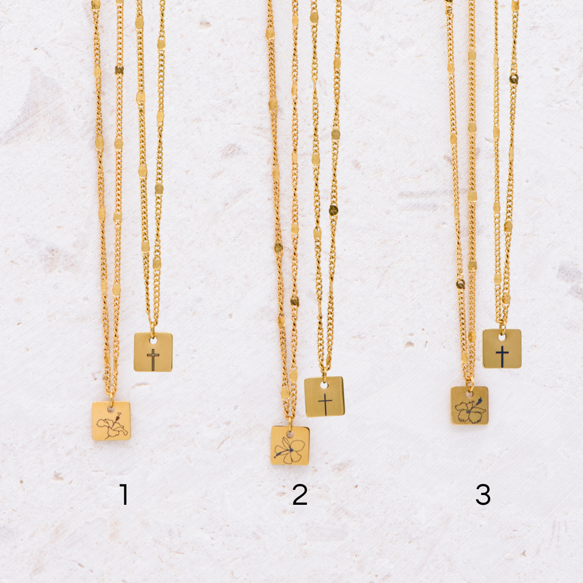 Hibiscus Cross Tag Necklace