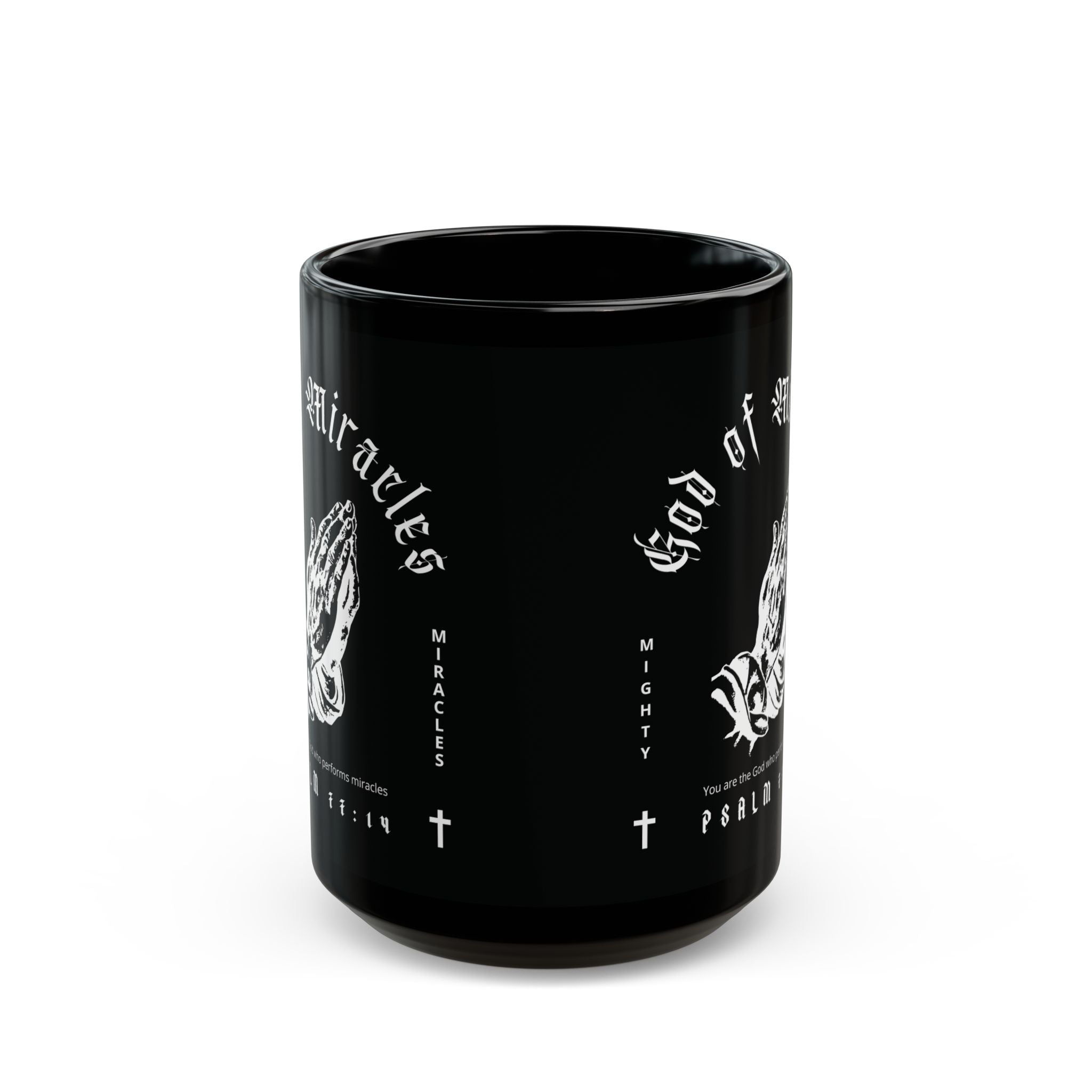 God of Miracles Black Mug