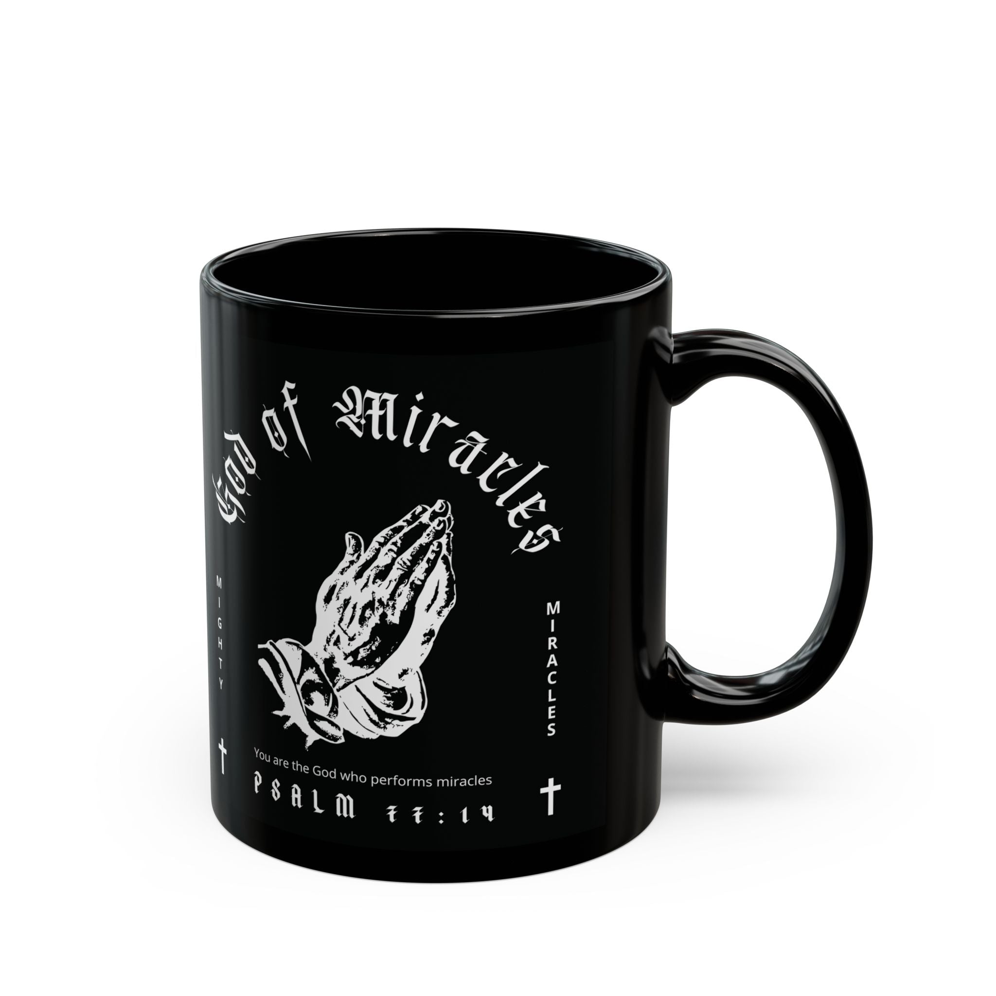 God of Miracles Black Mug