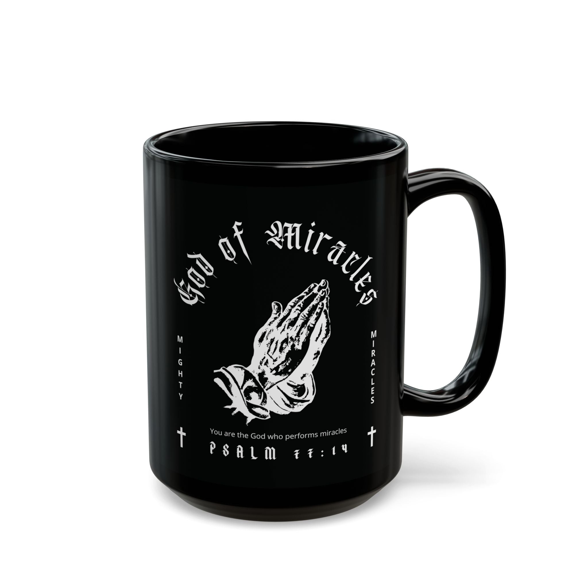God of Miracles Black Mug