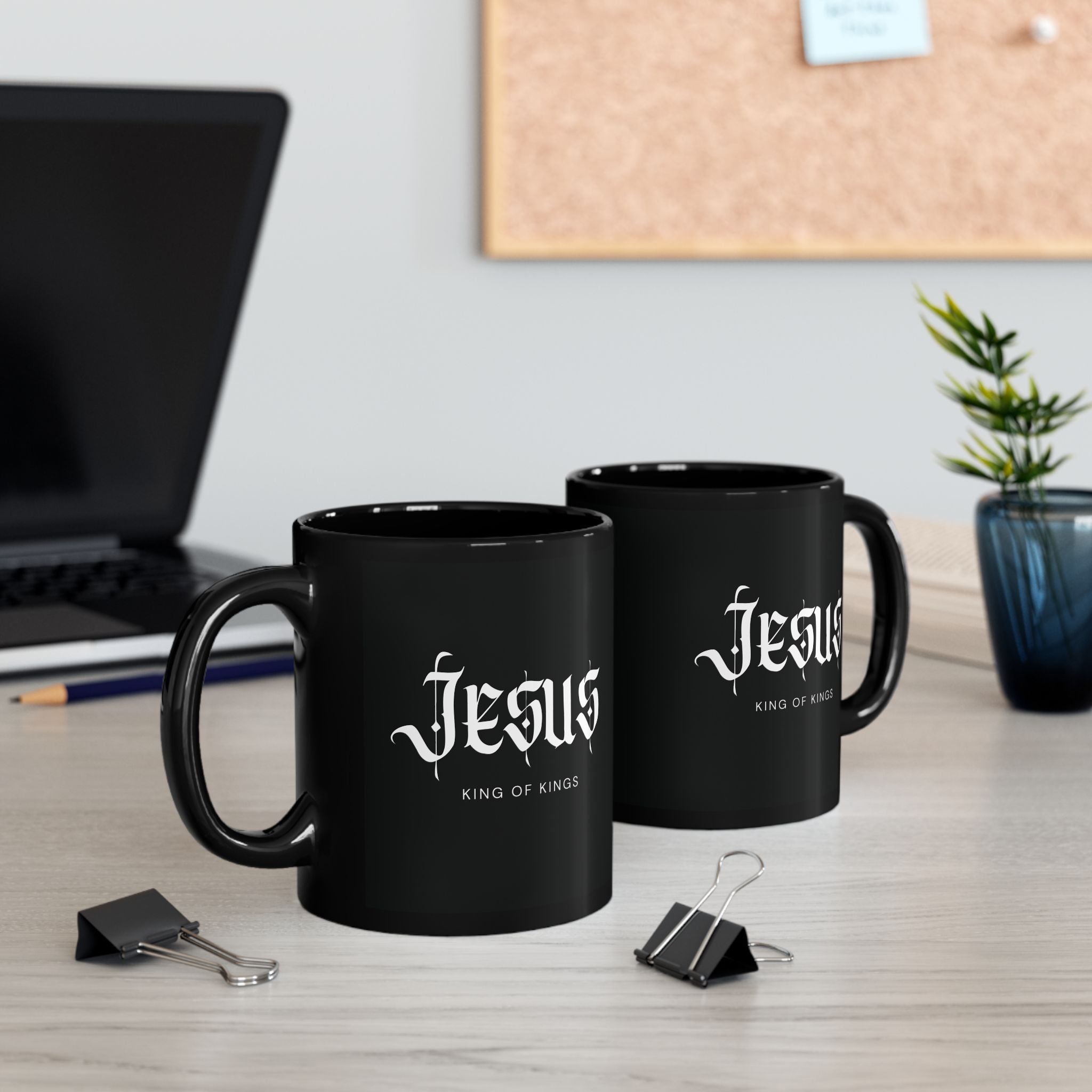 Jesus Script Black Mug