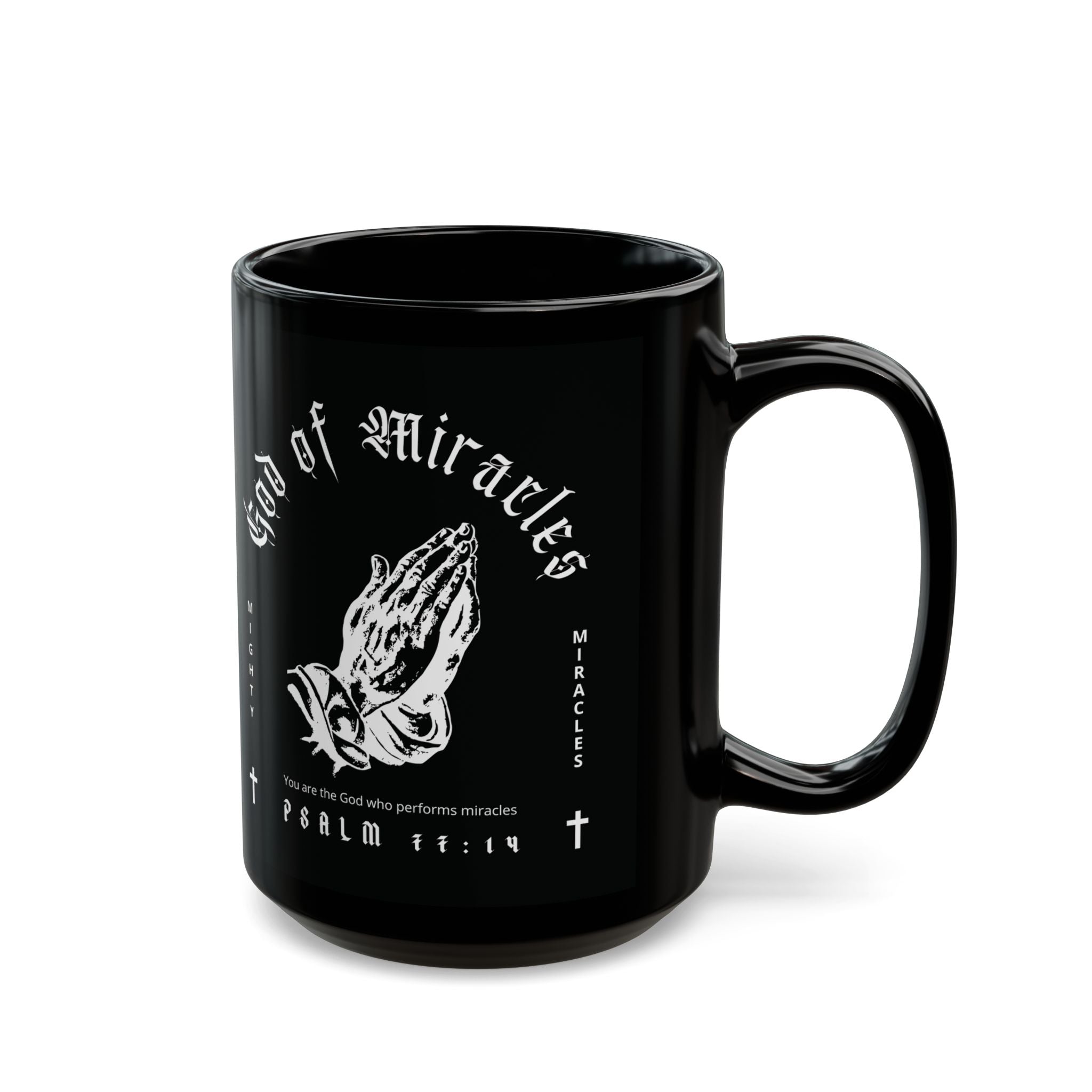 God of Miracles Black Mug