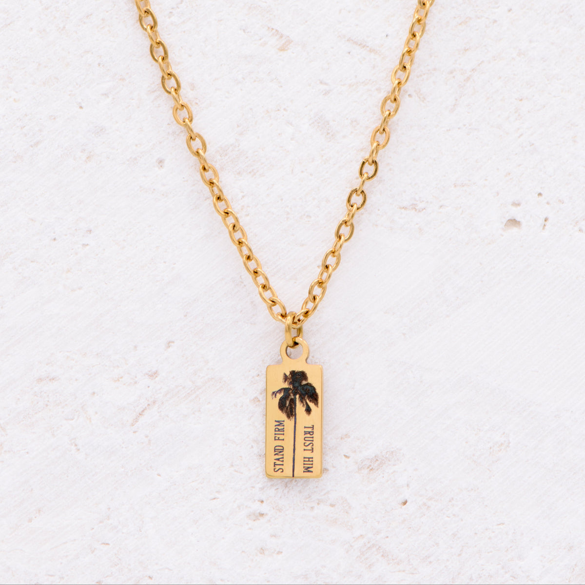 Palm Tree Stand Firm Tag Necklace