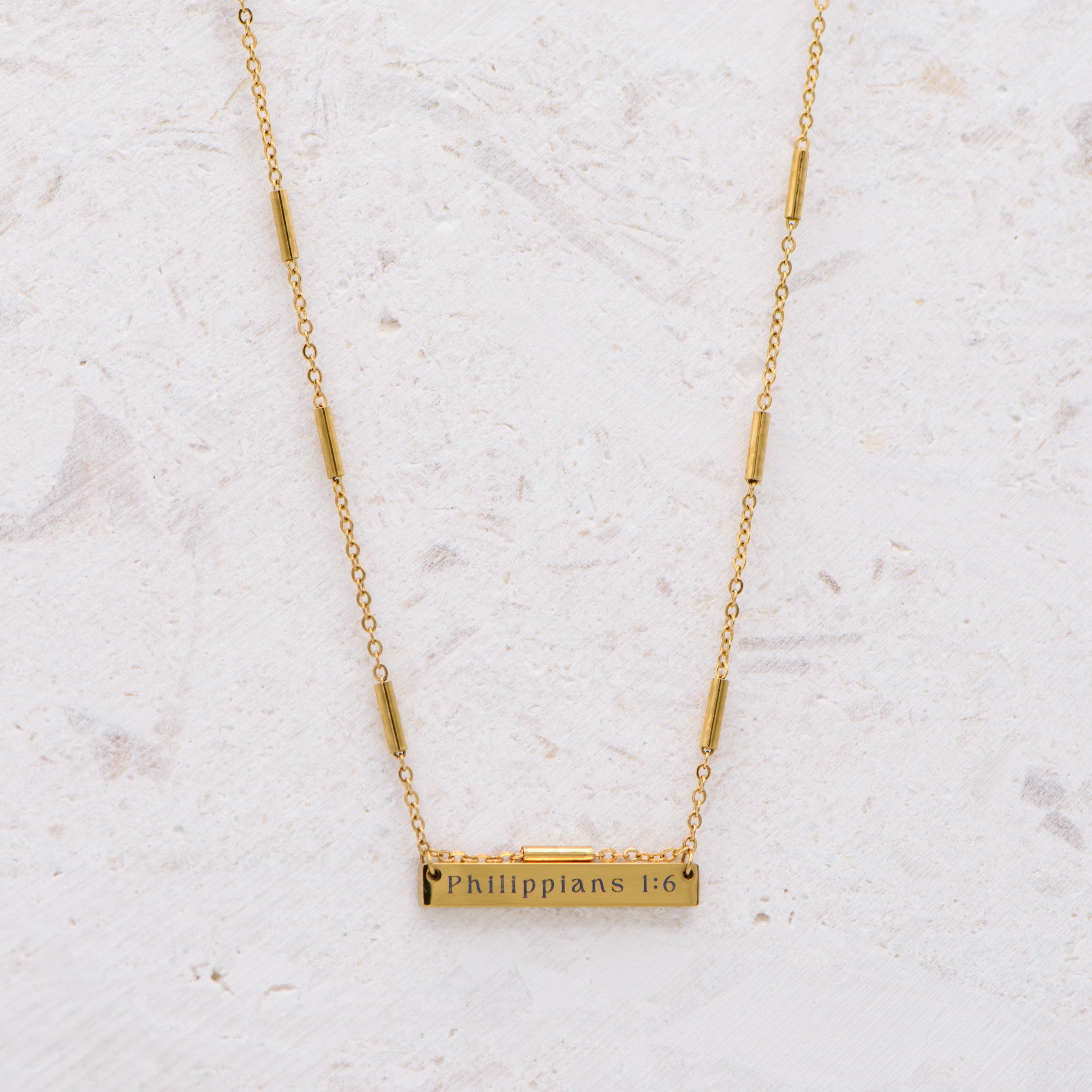 Philippians 1:6 Bar Necklace