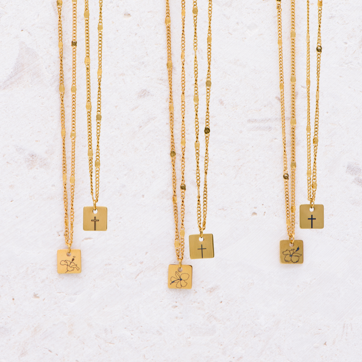 Hibiscus Cross Tag Necklace