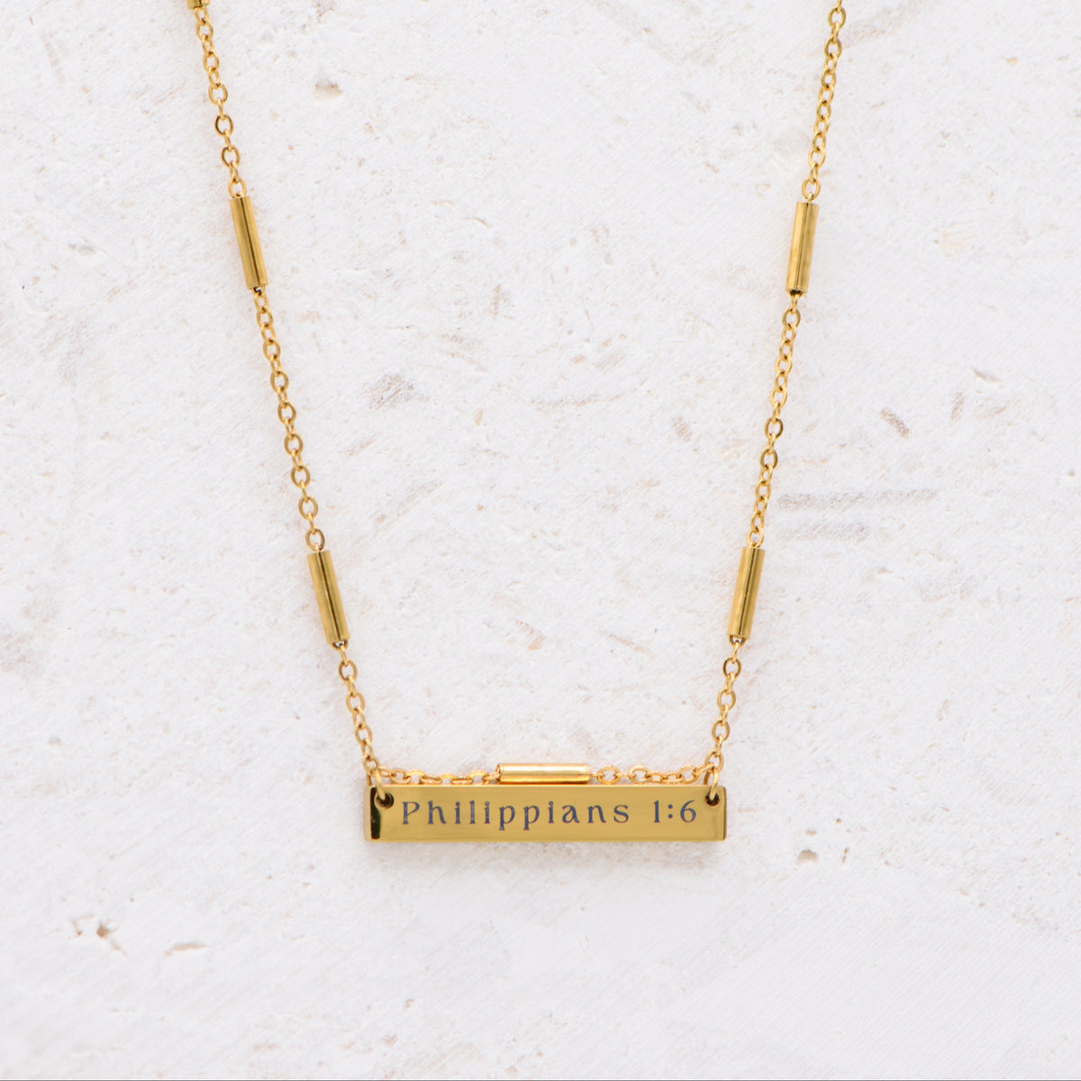 Philippians 1:6 Bar Necklace