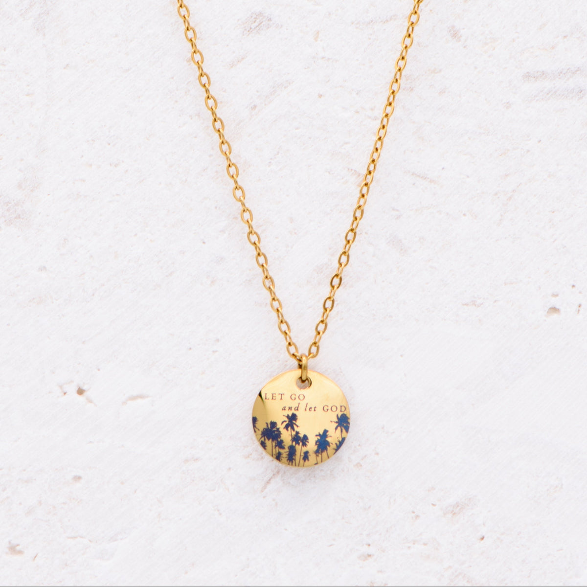 Palm Tree Let Go Disc Necklace