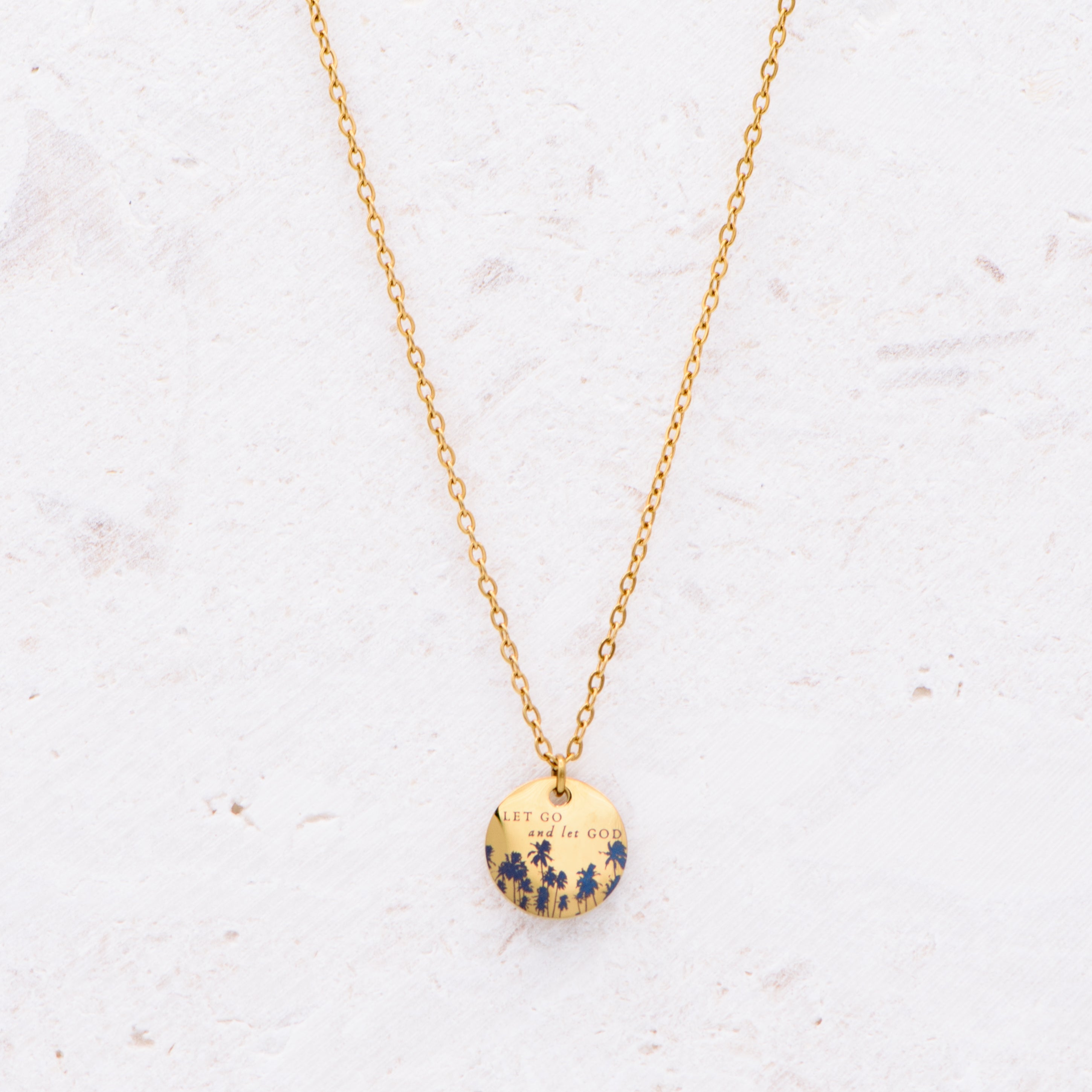 Palm Tree Let Go Disc Necklace