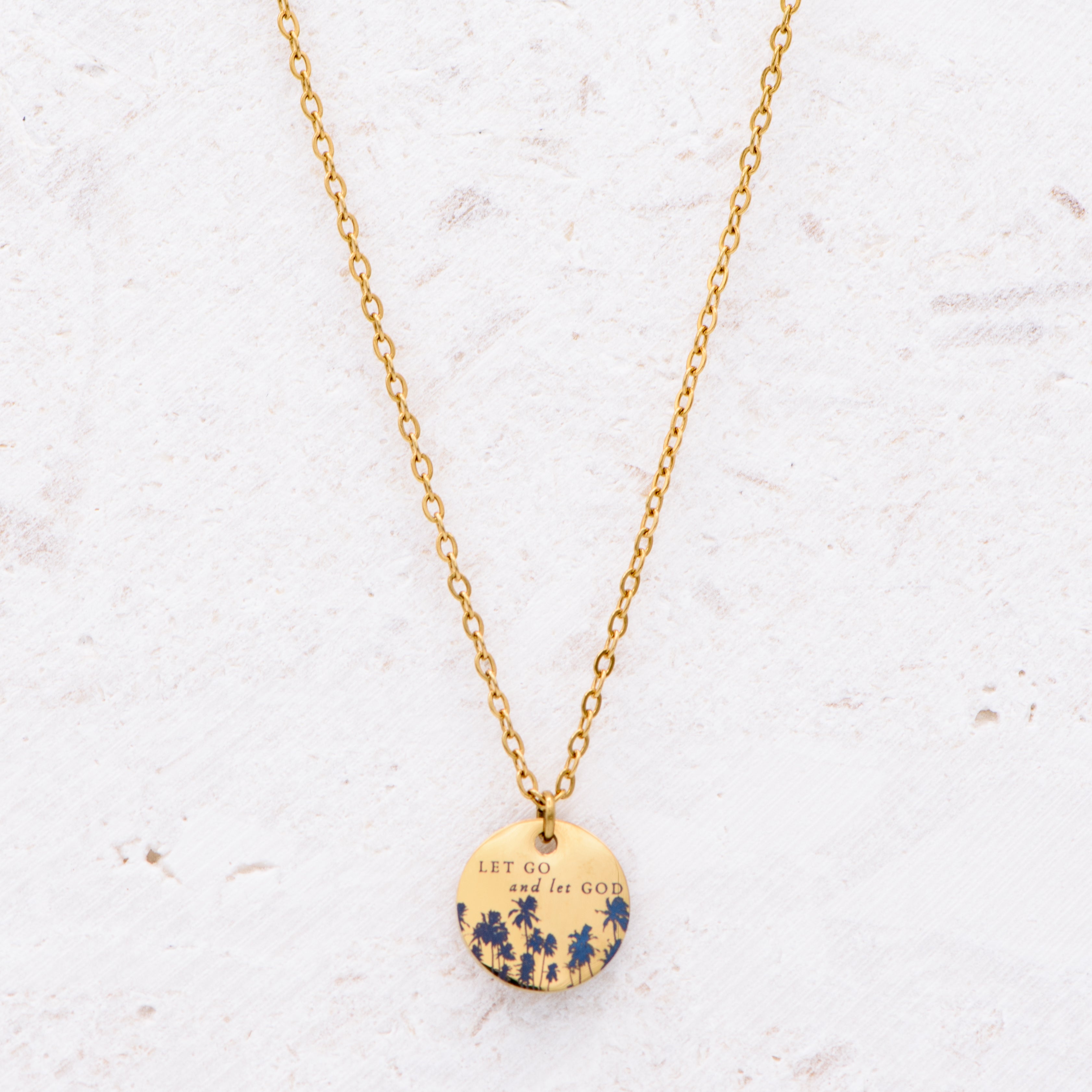 Palm Tree Let Go Disc Necklace