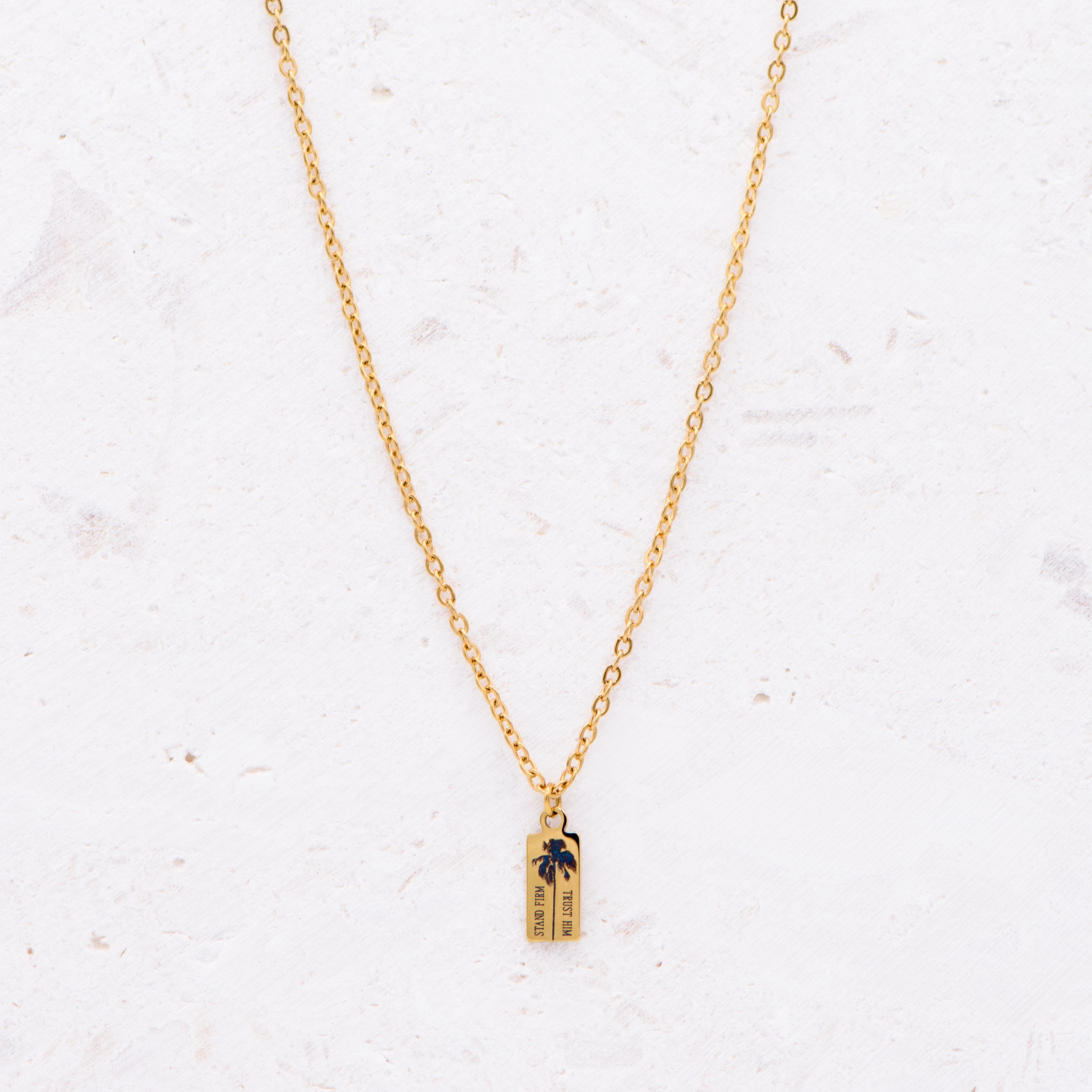 Palm Tree Stand Firm Tag Necklace