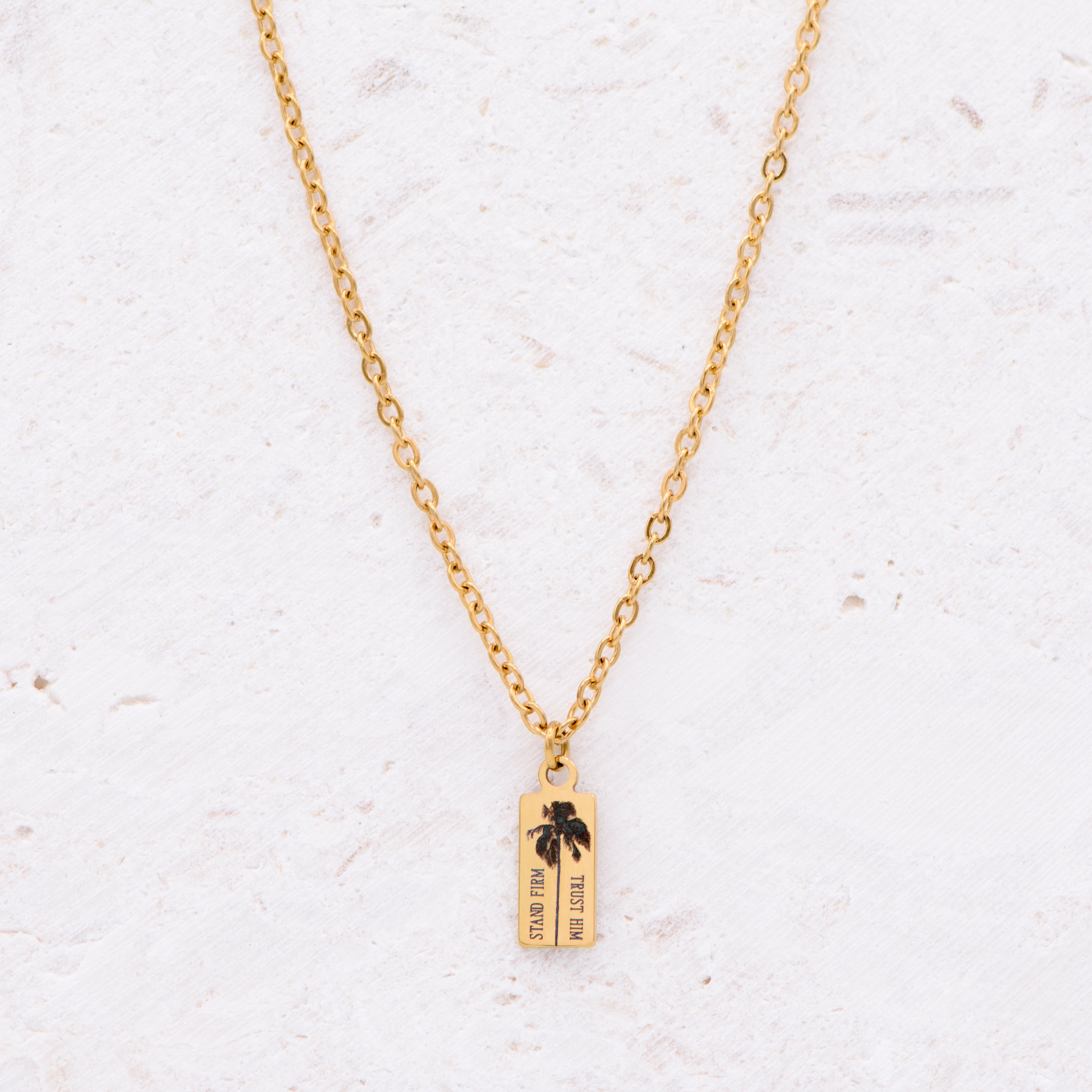 Palm Tree Stand Firm Tag Necklace