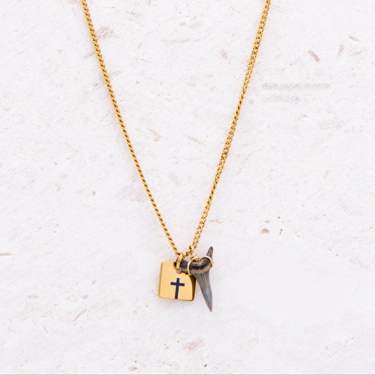 Mini Shark Tooth Cross Necklace