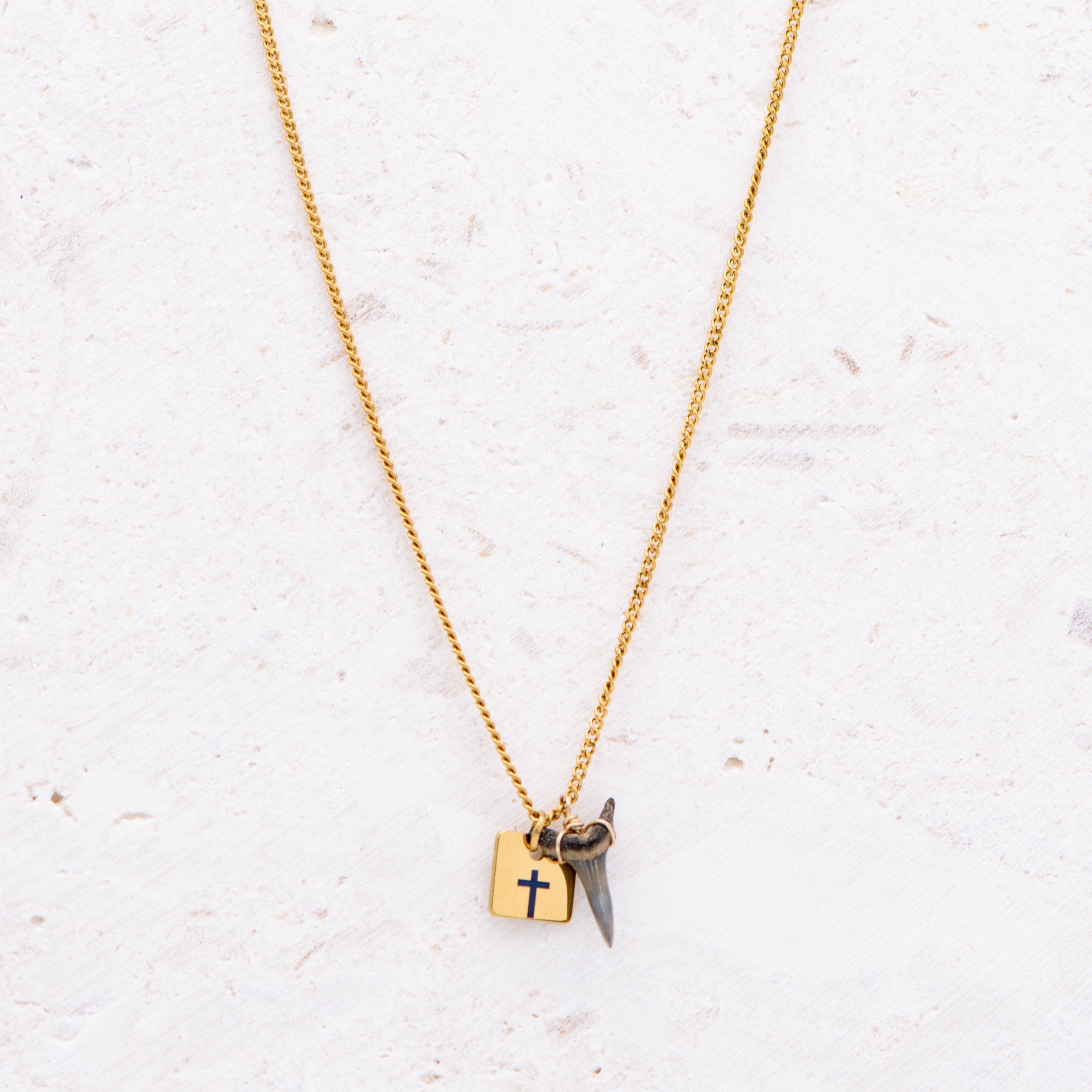 Mini Shark Tooth Cross Necklace