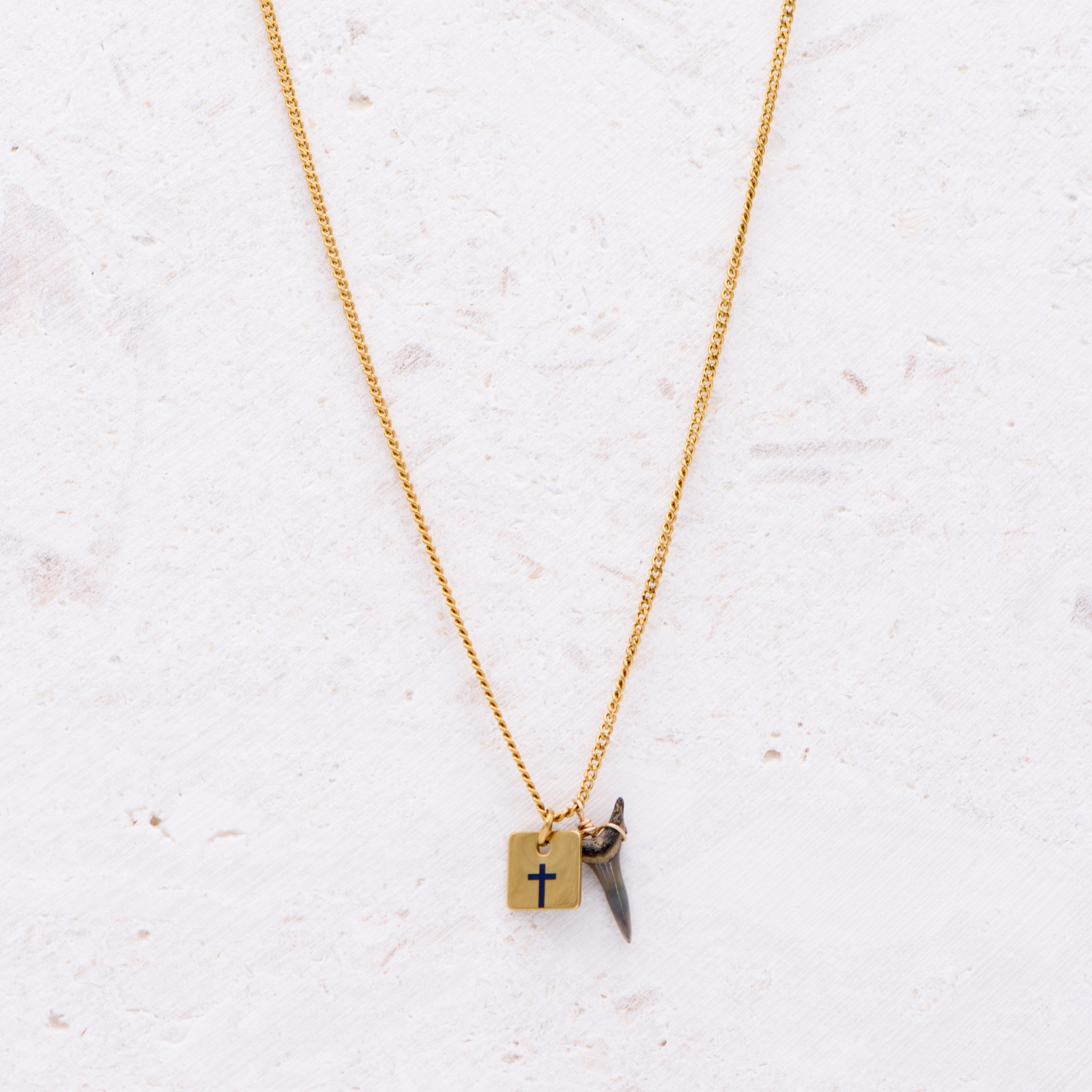 Mini Shark Tooth Cross Necklace
