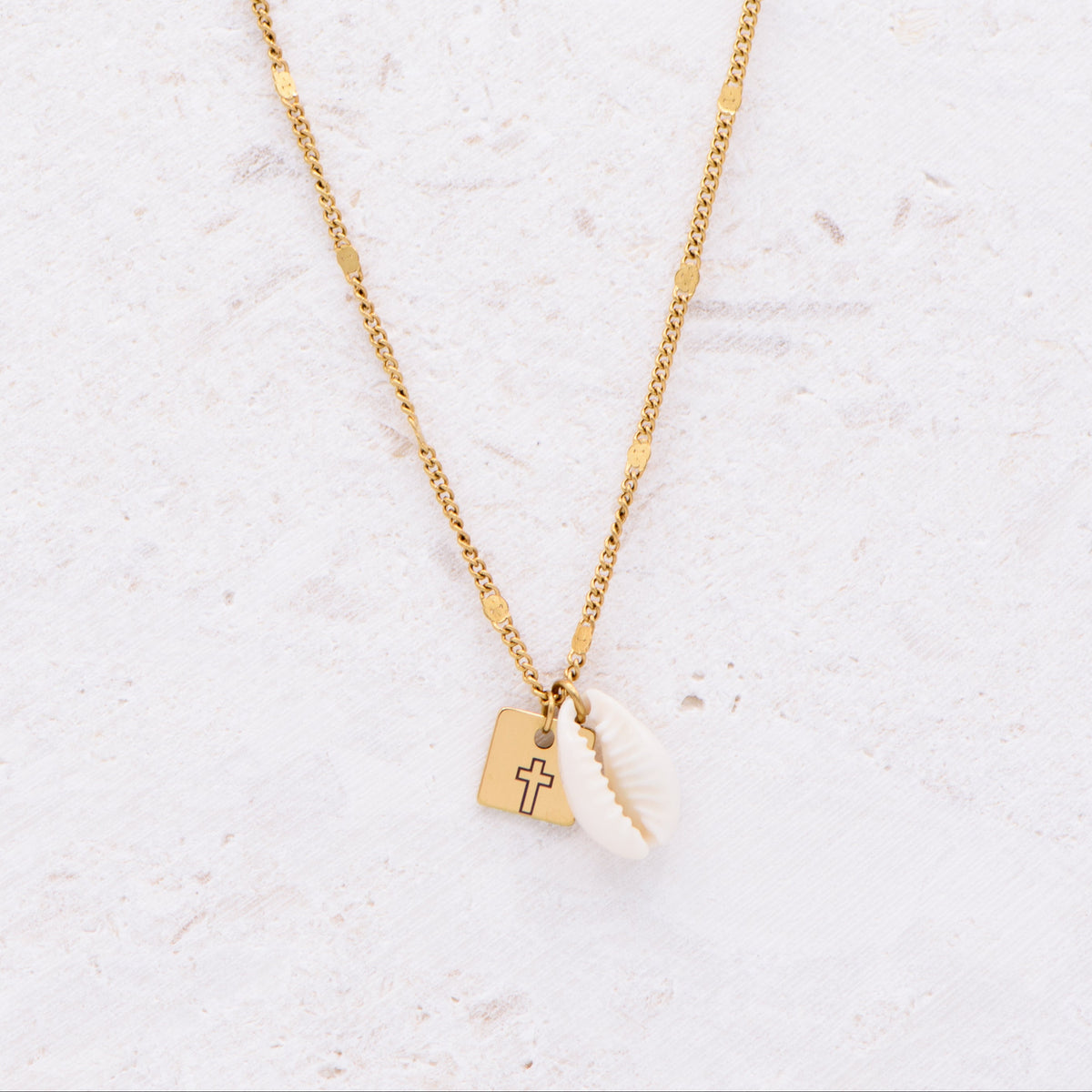 Mini Cowrie Cross Necklace