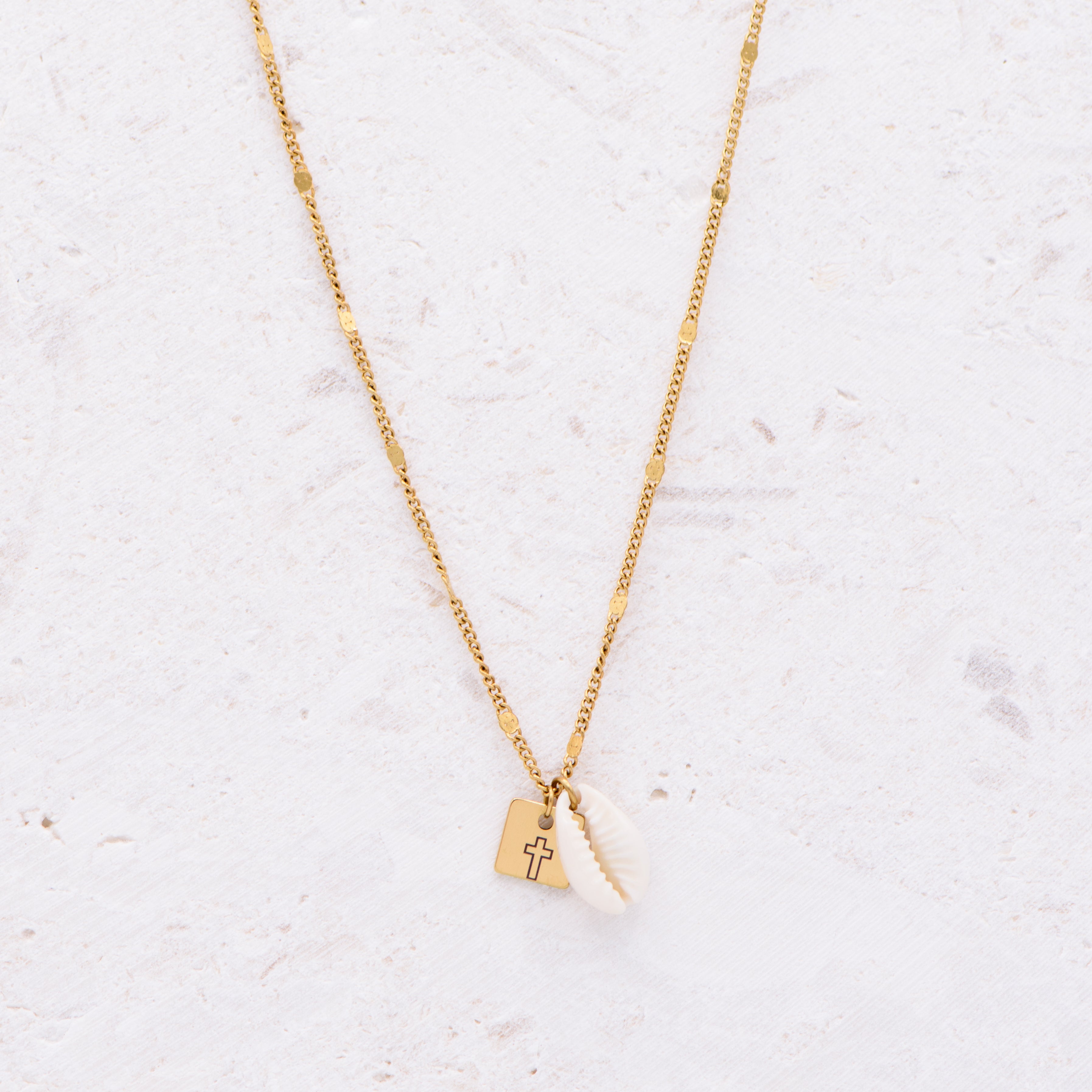 Mini Cowrie Cross Necklace