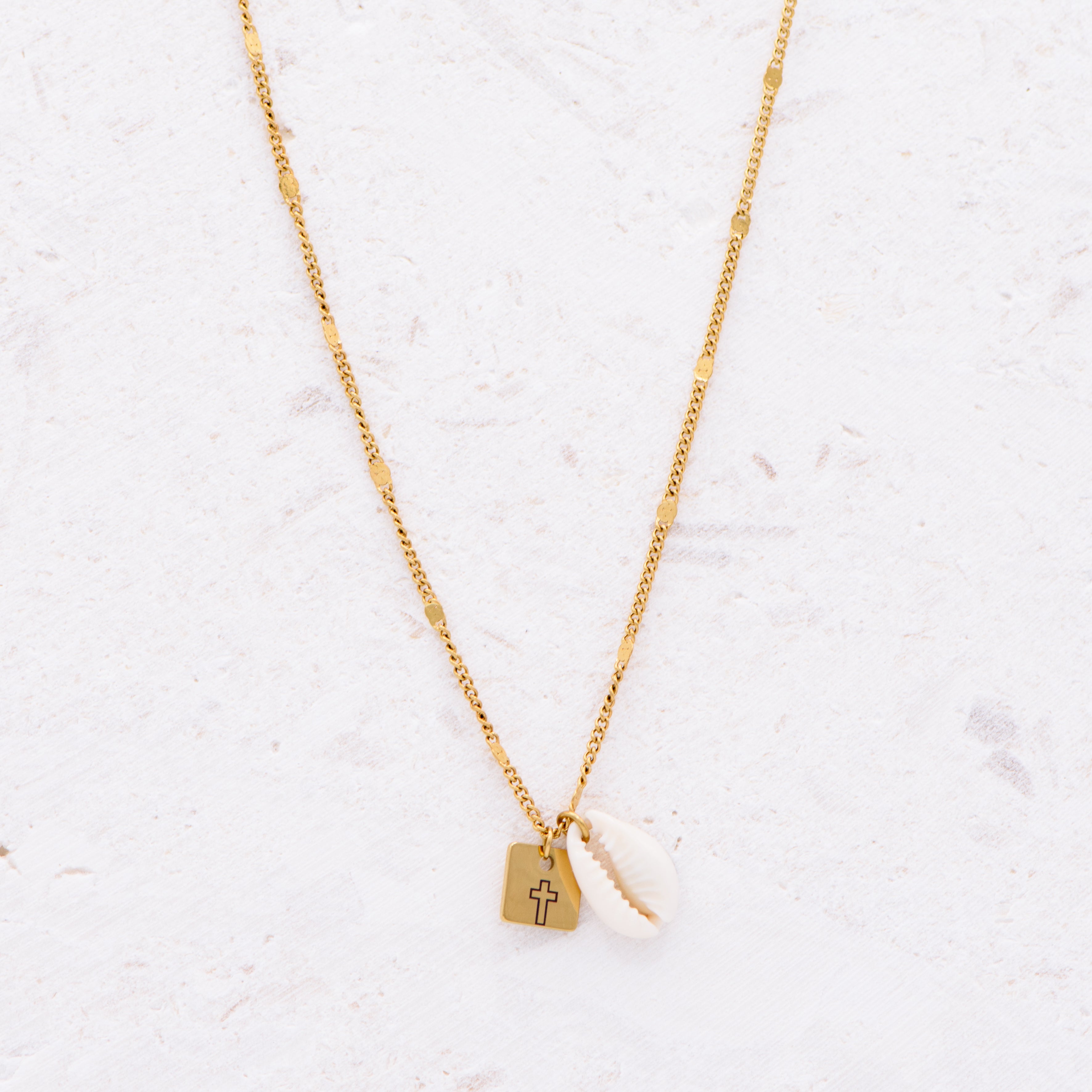Mini Cowrie Cross Necklace